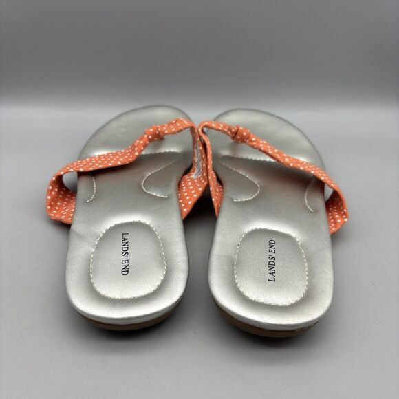 Lands' End Sandals Women’s Size 7B Silver/Orange Polka Dot Thong Flip Flop - Picture 4 of 10